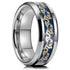 Men 8mm Tungsten Beveled Edges Silver & Blue Celtic Gold Dragon Comfort-Fit Band